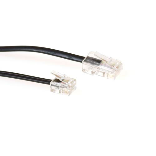 ACT TD5311 Zwarte Platte Telefoonkabel | RJ11 en RJ45 connectoren | Zwart | 10 meter