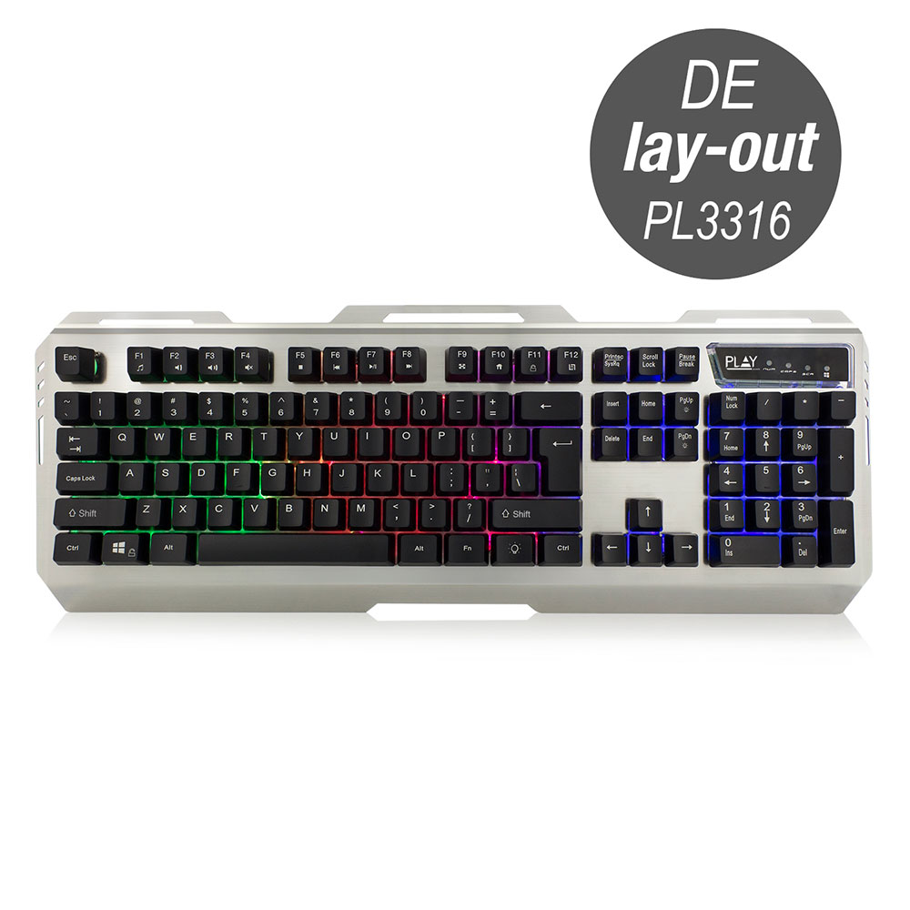 Ewent PL3316 Verlicht USB Metalen Gaming Toetsenbord Qwertz