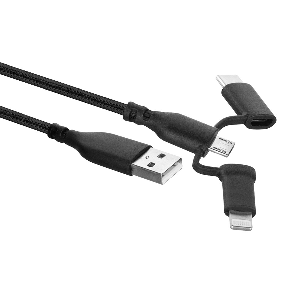 Ewent EW1376 Nylon USB Kabel naar USB C/Micro USB/Lightning - 1 meter