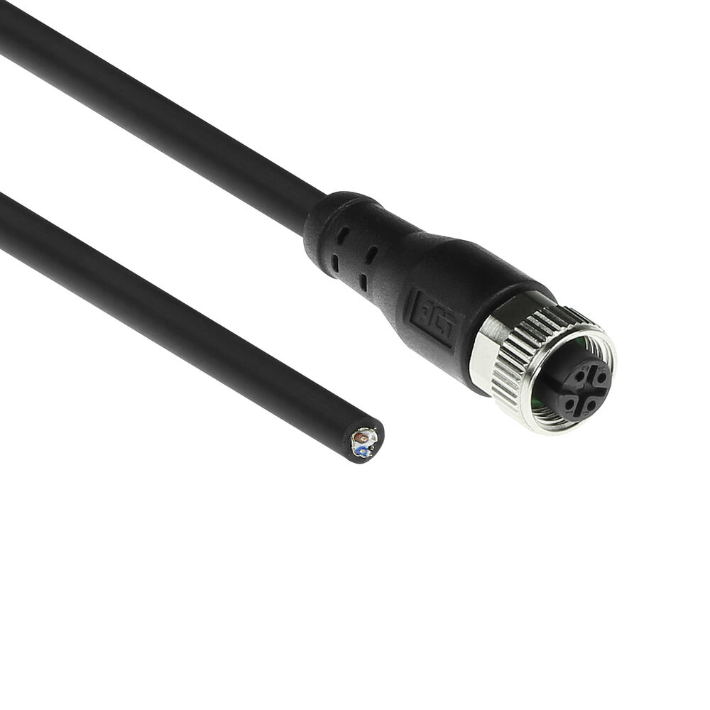 ACT SC3407 Industriële Sensorkabel | M12A 4-Polig Female naar Open End | Superflex Xtreme TPE kabel | Afgeschermd | IP67 | Zwart | 1,5 meter