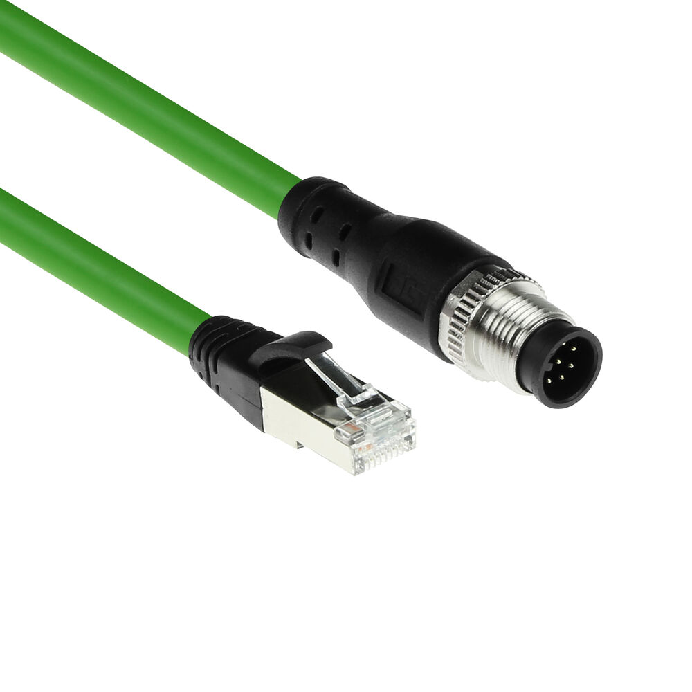 ACT SC3810 Industriële Sensorkabel | M12A 8-Polig Male naar RJ45 Male | Ultraflex SF/UTP TPE kabel | Afgeschermd | IP67 | Groen | 1,5 meter