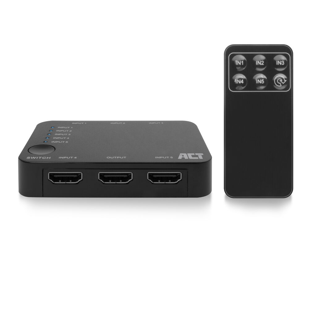 ACT AC7841 4K HDMI Switch | 5x input | 1x output | 4K @ 60Hz | Auto input Sensing | Afstandsbediening | Zwart