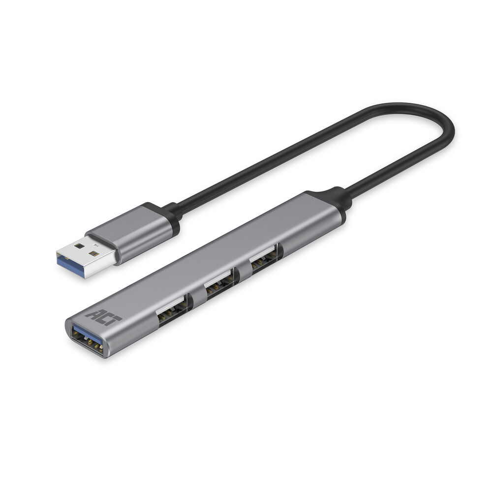 ACT AC6325 USB-A Hub | 3x USB-A 2.0 (480Mbps) | 1x USB-A 3.0 (5Gbps) | Aluminium | Kabellengte 18cm