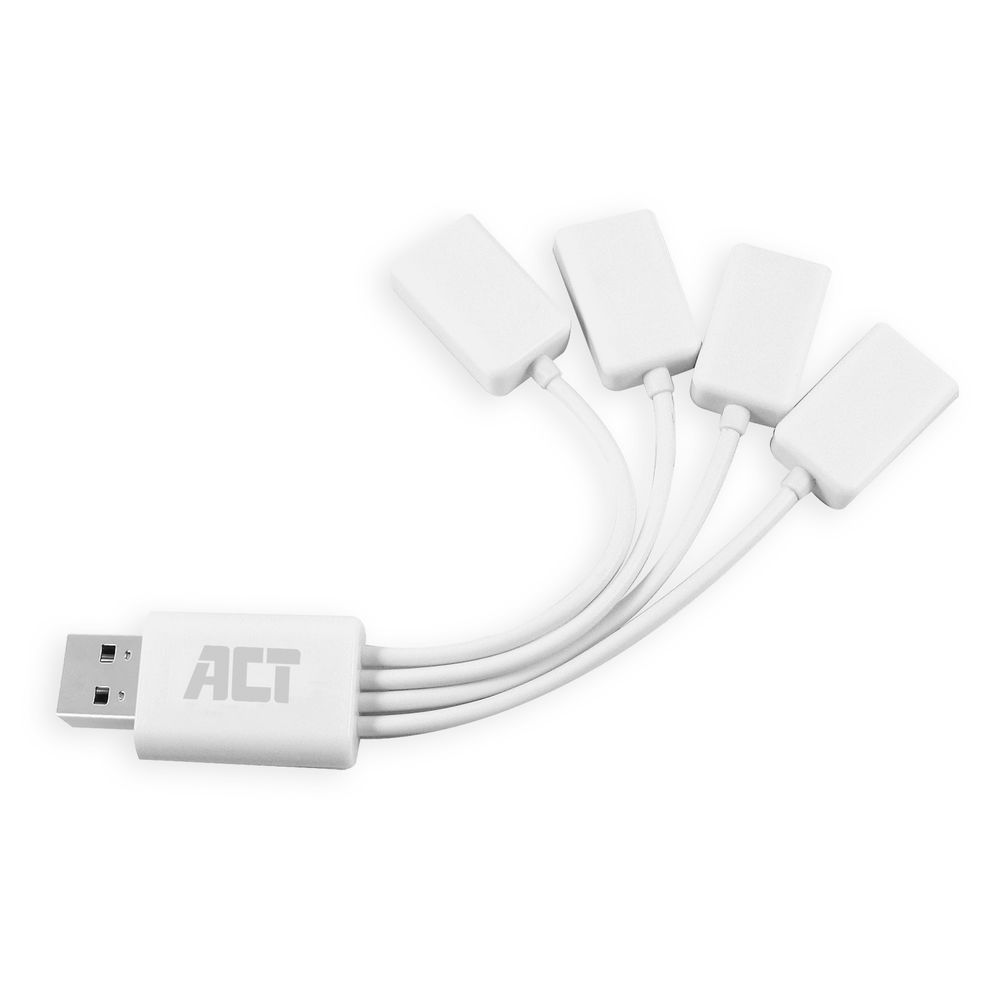 ACT AC6210 USB Hub 2.0 | 4x USB-A | Flexibel | Wit | 8 cm