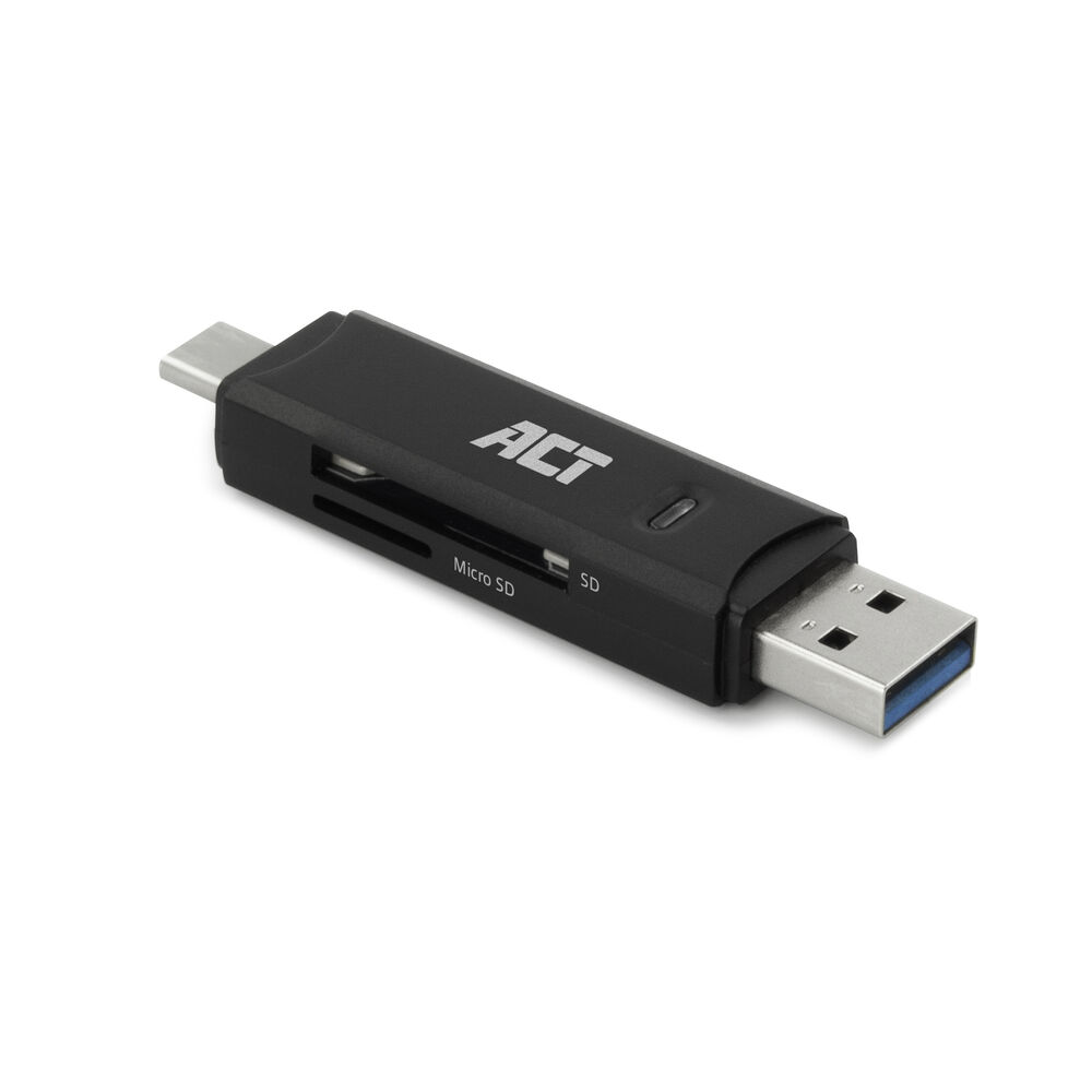 ACT AC6375 SuperSpeed Kaartlezer/Cardreader | USB-C/USB-A | SD/SDHC/SDXC/Micro SD | Zwart