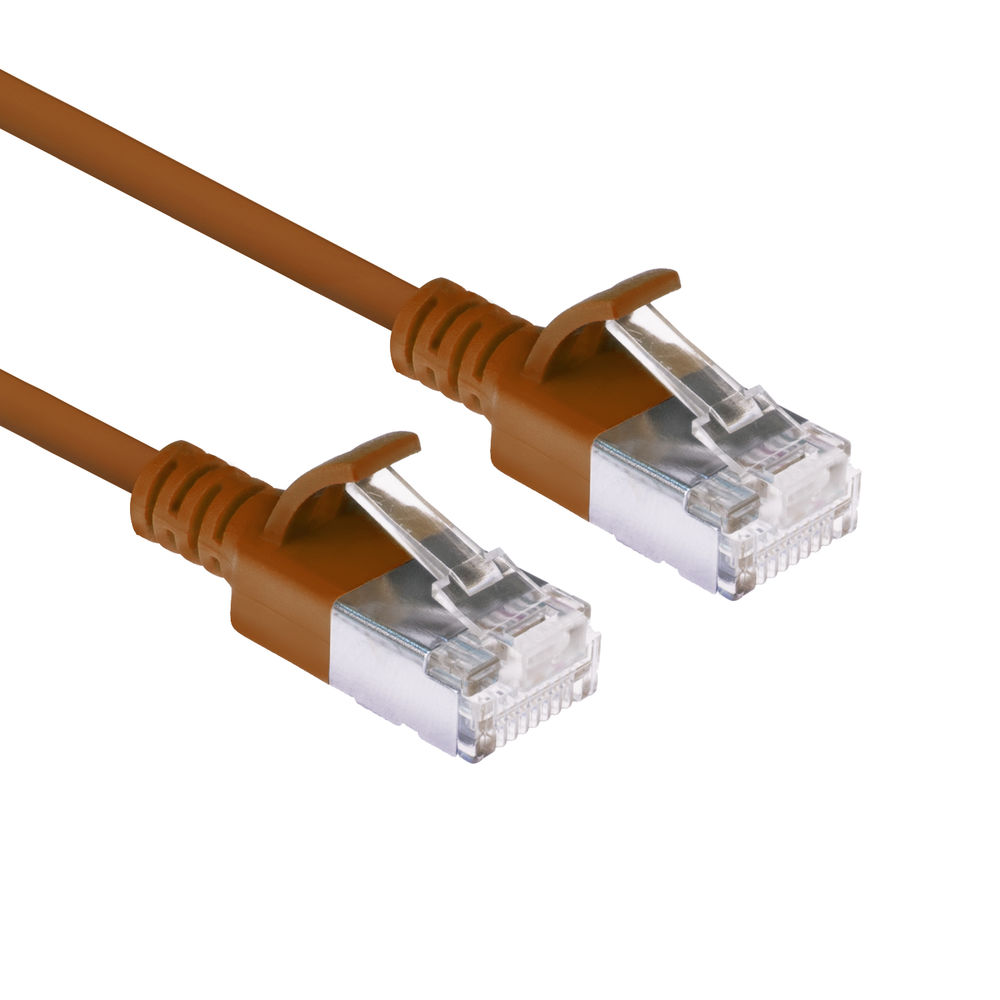 ACT DC7200 LSZH U/FTP CAT6A Datacenter Slimline Patchkabel Snagless | RJ45 Connectoren | Bruin | 50 cm