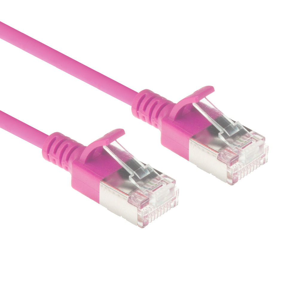 ACT DC7452 LSZH U/FTP CAT6A Datacenter Slimline Patchkabel Snagless | RJ45 Connectoren | Roze | 25 cm