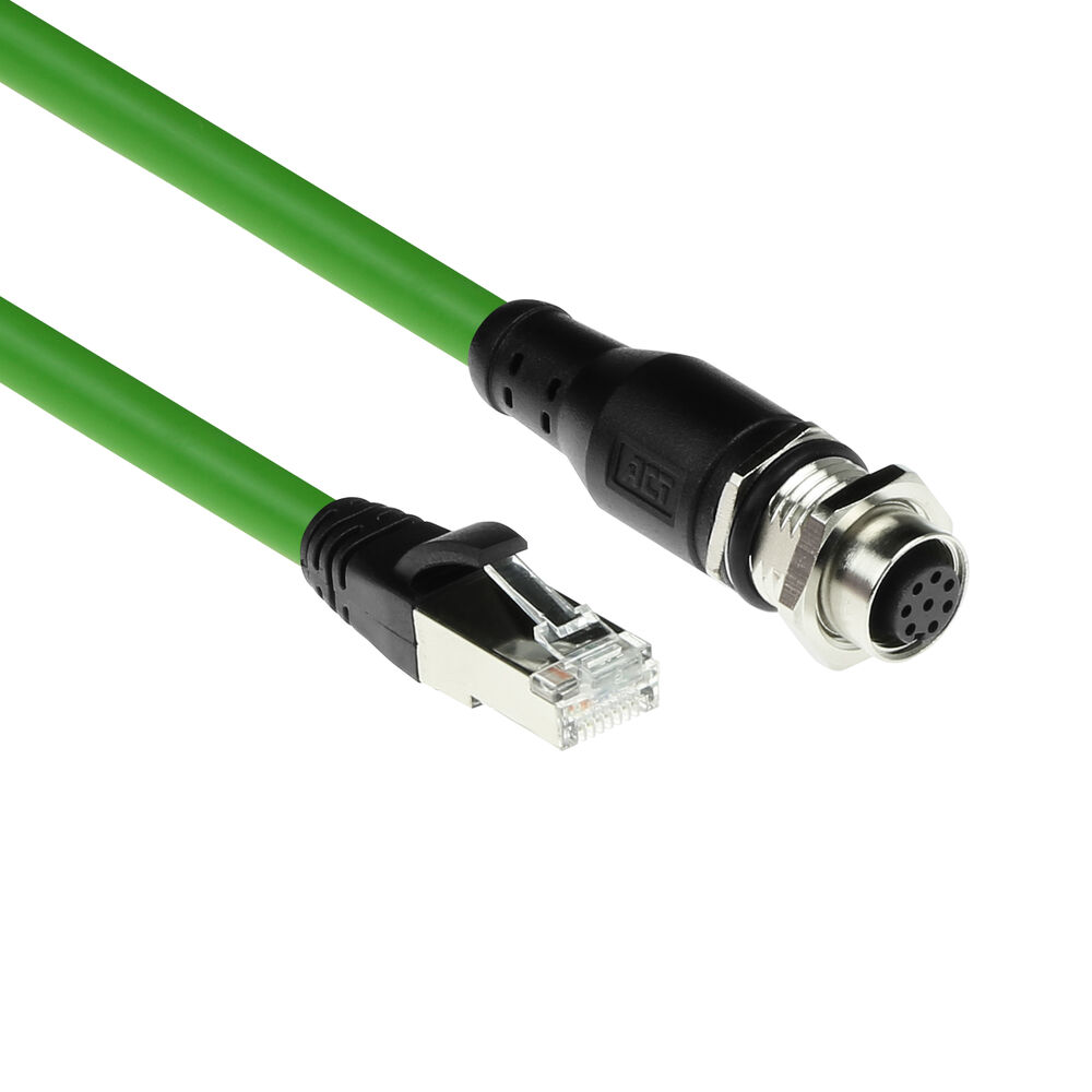 ACT SC3906 Industriële Sensor kabel | M12A 8-Polig Female naar RJ45 Male | Ultraflex SF/UTP TPE kabel | Afgeschermd | IP67 | Groen | 3 meter