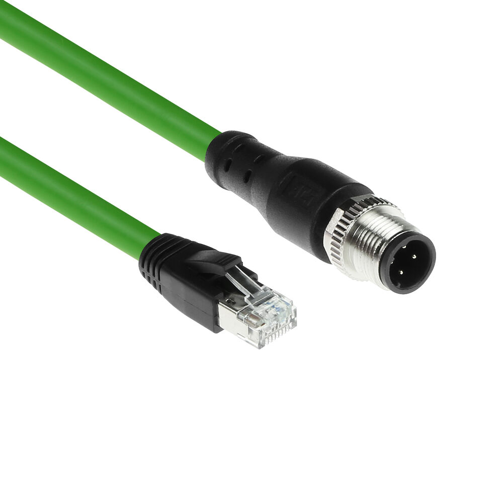 ACT SC4406 Industriële Sensorkabel | M12D 8-Polig Male Right Angled naar RJ45 Male | Superflex Xtreme TPE kabel | Afgeschermd | IP67 | Groen | 1,5 meter