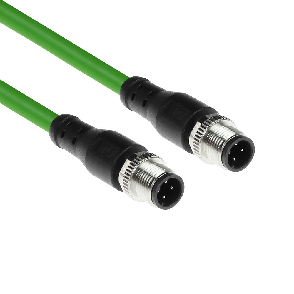 ACT SC4461 Industriële Sensor Kabel | M12D 4-Polig Male naar M12D 4-Pin Male | Superflex Xtreme TPE kabel | Afgeschermd | IP67 | Groen | 3 meter