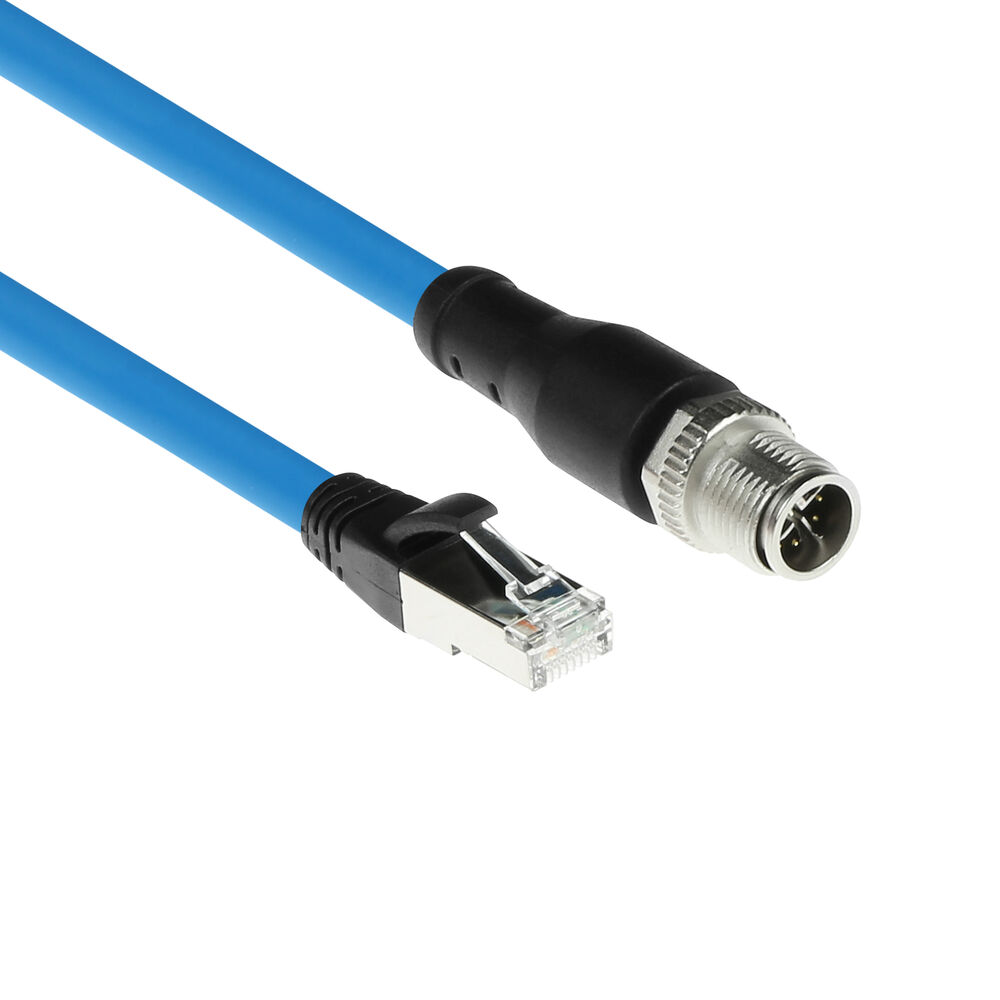 ACT SC4900 Industriële Sensor Kabel | M12X 8-Polig male Chassis naar RJ45 | Superflex SF/UTP TPE kabel | Afgeschermd | IP67 | Blauw | 1,5 meter