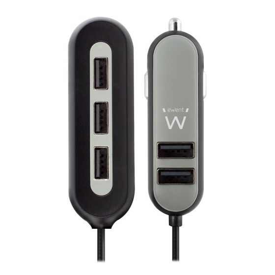 trui legaal Geld lenende Ewent EW1355 Smart USB Autolader 5 Poorts 10.8A Zwart/Grijs
